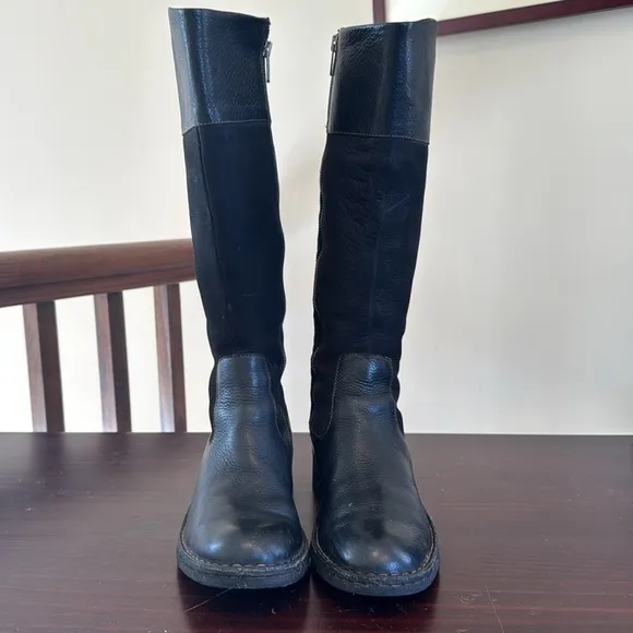 Born Baret II black, tall, leather suede zip up boots 7.5 W3359