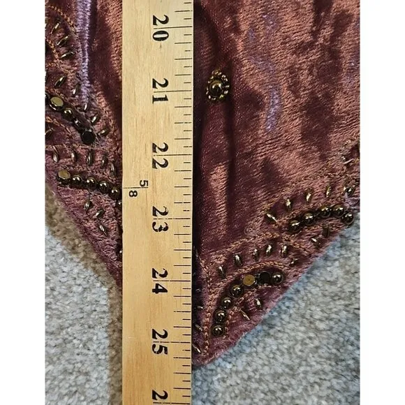 Boston Proper Gypsy Boho Beaded Mauve Velour Jacket Short 3/4 Sleeve Women's XS
