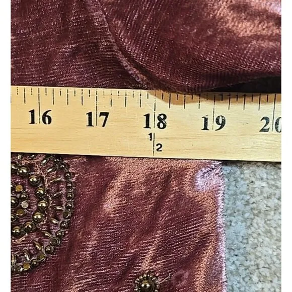Boston Proper Gypsy Boho Beaded Mauve Velour Jacket Short 3/4 Sleeve Women's XS