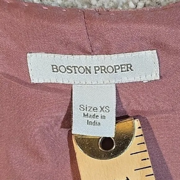 Boston Proper Gypsy Boho Beaded Mauve Velour Jacket Short 3/4 Sleeve Women's XS