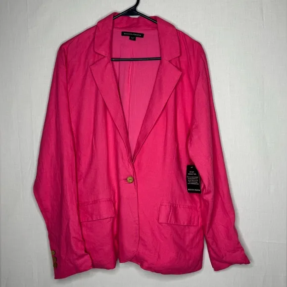 Boston Proper Linen Blend Single Breasted Pink Blazer NWT Office Siren Casual