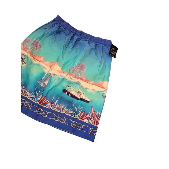 Boston Proper Lightweight Cotton Skirt, Seascape Yacht Sailboat Print | 14 NWT