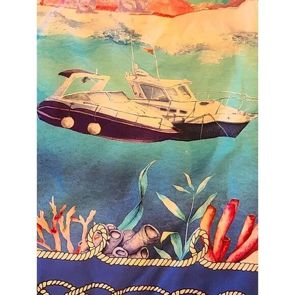 Boston Proper Lightweight Cotton Skirt, Seascape Yacht Sailboat Print | 14 NWT