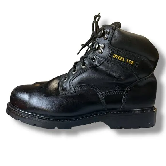 Brahma Boots Steel Toe Work Boots Mens Black Leather Lug Sole Size 11W