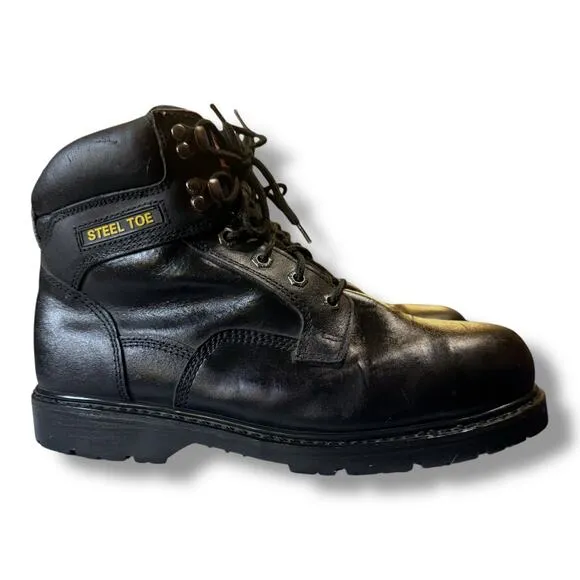 Brahma Boots Steel Toe Work Boots Mens Black Leather Lug Sole Size 11W