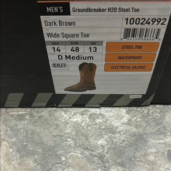 Brand New Ariat Brown Work Boots with Leather Material and Rounded Toe