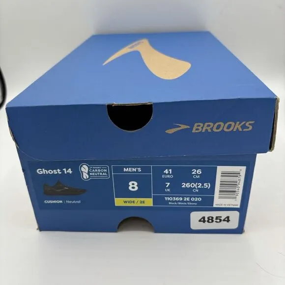 Brooks Ghost 14 Triple Black Running Shoes Men's Size: 8 (2E Wide) New