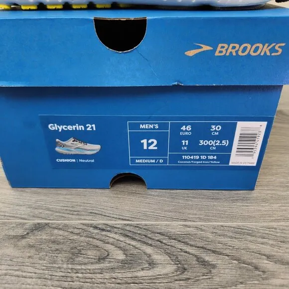 Brooks Glycerin 21 Size 12 Mens Coconut Forged Iron Grey Black Casual Shoes