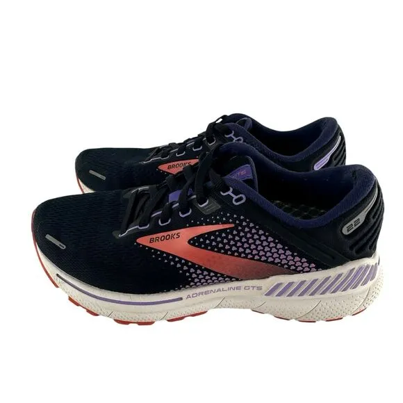 Brooks Running Shoes Womens 8 D Wide Adrenaline GTS 22 Sneakers Purple Coral