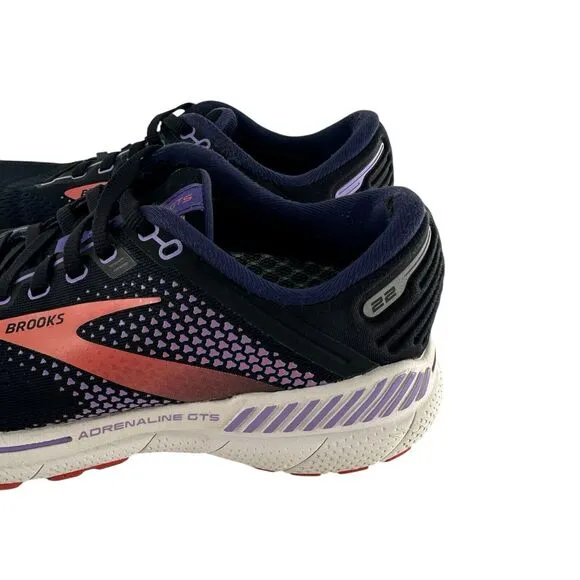 Brooks Running Shoes Womens 8 D Wide Adrenaline GTS 22 Sneakers Purple Coral