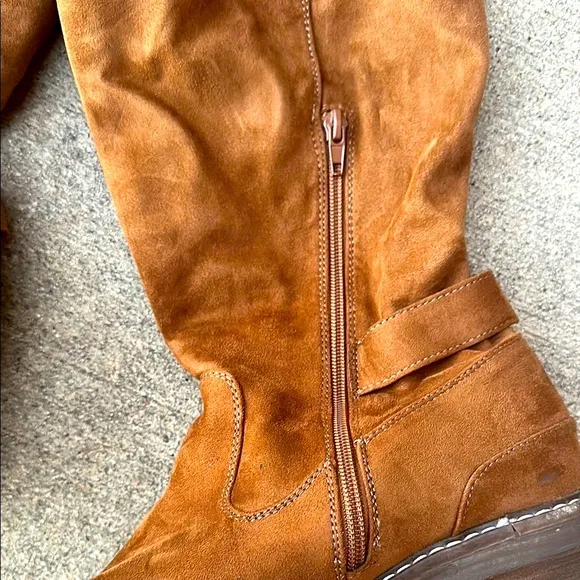 Brown Over the Knee Boots with Suede Texture and Chunky Heel