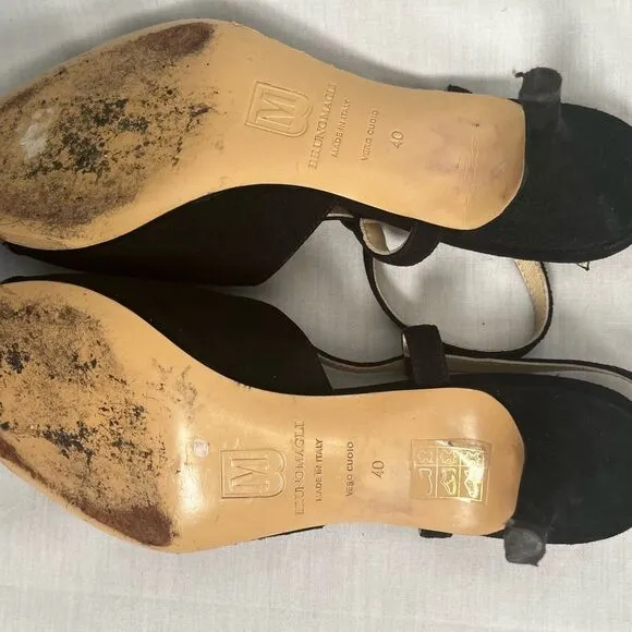 Bruno Magli Fran Womens Black Suede Patent Leather Adjustable Strap Pumps Heels