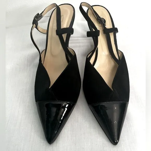 Bruno Magli Fran Womens Black Suede Patent Leather Adjustable Strap Pumps Heels