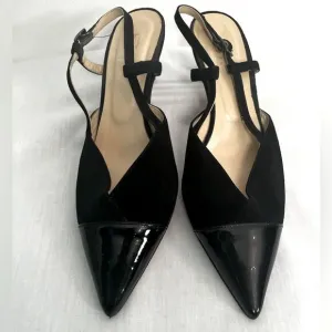 Bruno Magli Fran Womens Black Suede Patent Leather Adjustable Strap Pumps Heels