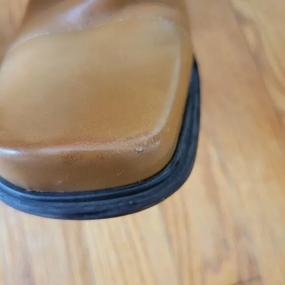 Bruno Valenti DARCY Block Heel Leather Boots 10 Camel Tan Vintage Brazil Chunky