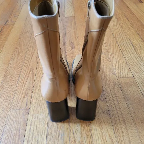 Bruno Valenti DARCY Block Heel Leather Boots 10 Camel Tan Vintage Brazil Chunky