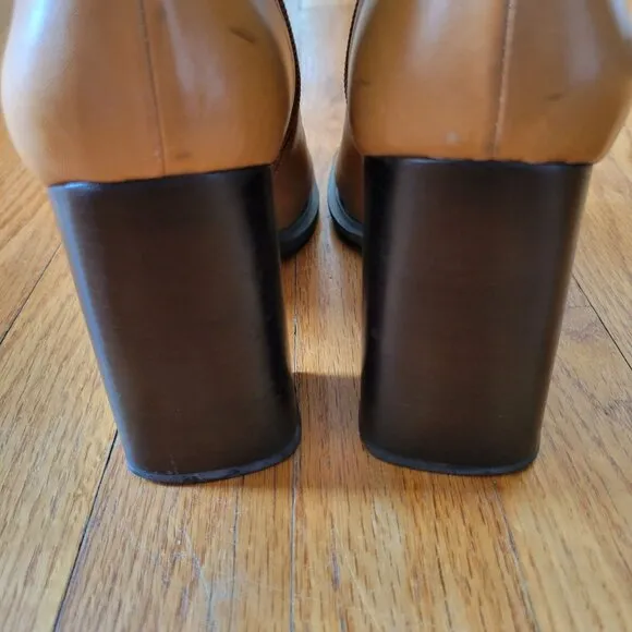 Bruno Valenti DARCY Block Heel Leather Boots 10 Camel Tan Vintage Brazil Chunky