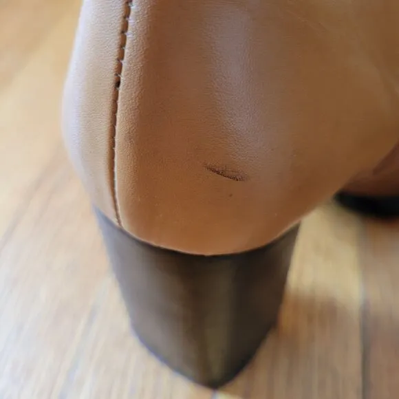 Bruno Valenti DARCY Block Heel Leather Boots 10 Camel Tan Vintage Brazil Chunky
