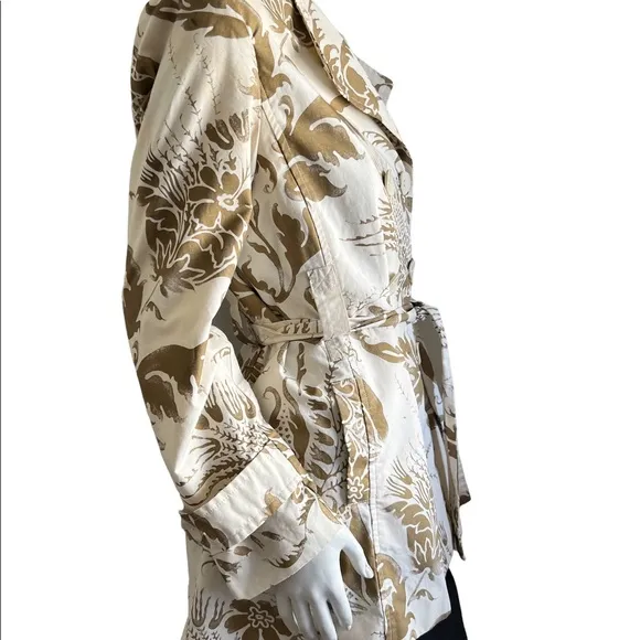 CAbi 461 Wimbledon Courtside Trench Coat Jacket Metallic Gold Ivory Sz Medium