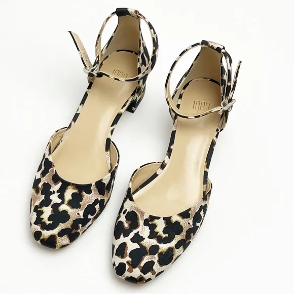 CABI Kiki Leopard Print Adjustable Ankle Straps Closed Toe Block Heels Size 9