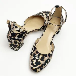 CABI Kiki Leopard Print Adjustable Ankle Straps Closed Toe Block Heels Size 9