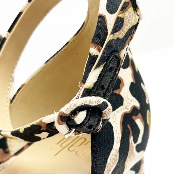 CABI Kiki Leopard Print Adjustable Ankle Straps Closed Toe Block Heels Size 9