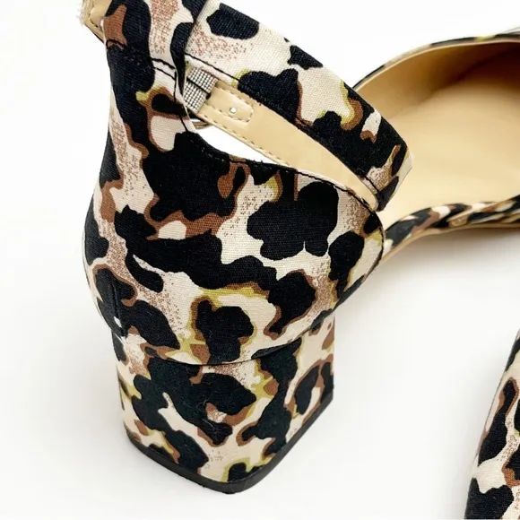 CABI Kiki Leopard Print Adjustable Ankle Straps Closed Toe Block Heels Size 9