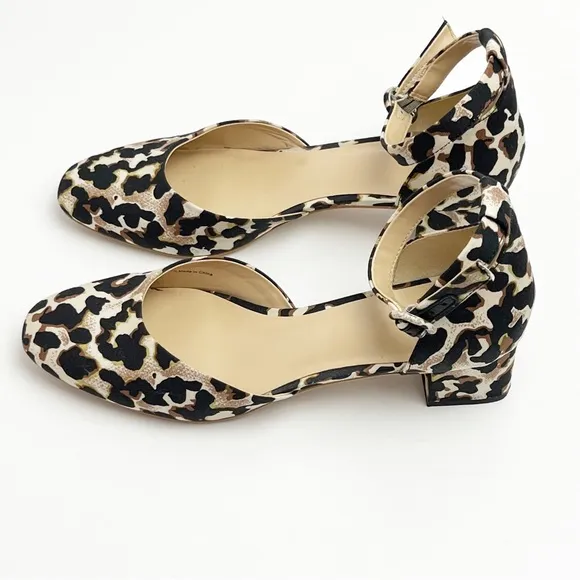 CABI Kiki Leopard Print Adjustable Ankle Straps Closed Toe Block Heels Size 9