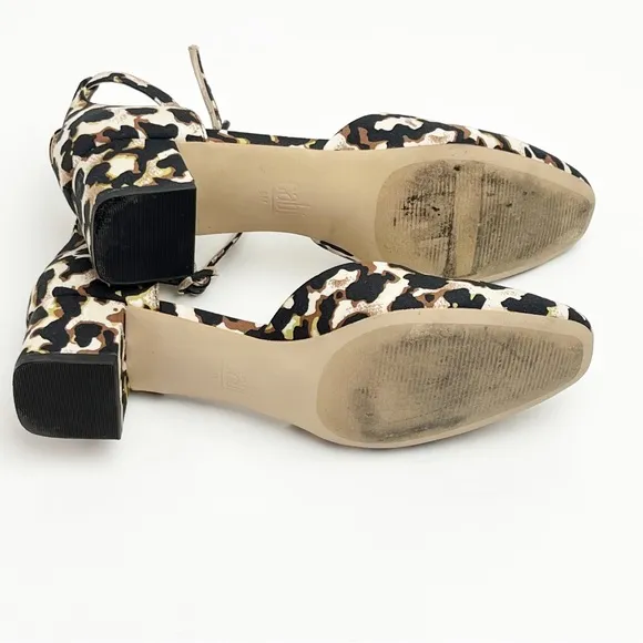 CABI Kiki Leopard Print Adjustable Ankle Straps Closed Toe Block Heels Size 9