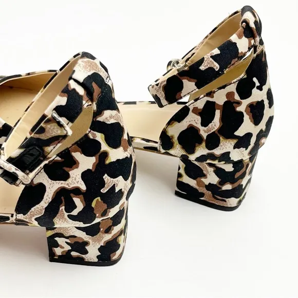 CABI Kiki Leopard Print Adjustable Ankle Straps Closed Toe Block Heels Size 9