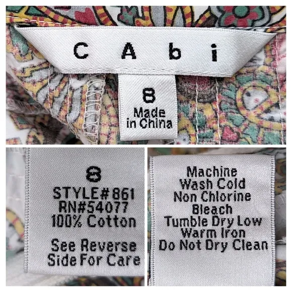 CAbi Palapa Swing Skirt Paisley Floral Button Front Cotton Boho Tan #861 size 8