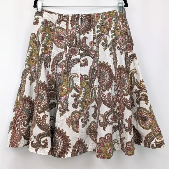 CAbi Palapa Swing Skirt Paisley Floral Button Front Cotton Boho Tan #861 size 8