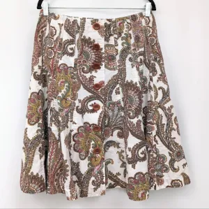 CAbi Palapa Swing Skirt Paisley Floral Button Front Cotton Boho Tan #861 size 8