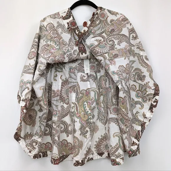 CAbi Palapa Swing Skirt Paisley Floral Button Front Cotton Boho Tan #861 size 8