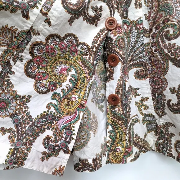 CAbi Palapa Swing Skirt Paisley Floral Button Front Cotton Boho Tan #861 size 8