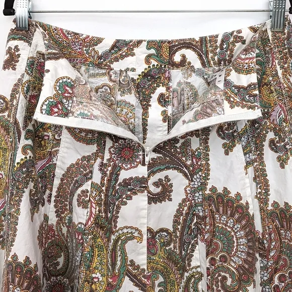 CAbi Palapa Swing Skirt Paisley Floral Button Front Cotton Boho Tan #861 size 8