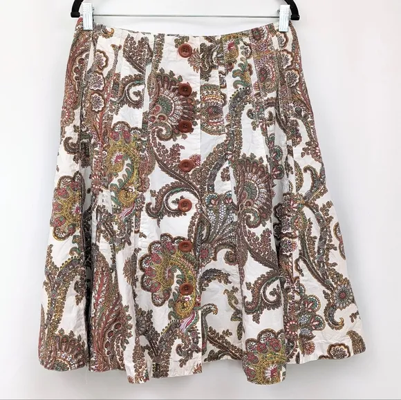 CAbi Palapa Swing Skirt Paisley Floral Button Front Cotton Boho Tan #861 size 8
