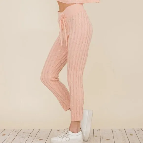 Cable Knit Long Sleeve &amp; pants pink lounge set