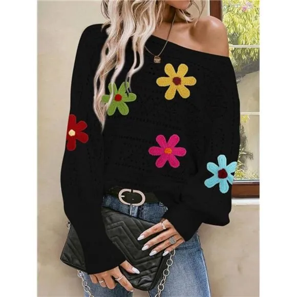 Cakulo Womens Off The Shoulder Sweater Top Fall 2024 Oversized Knit Batwing