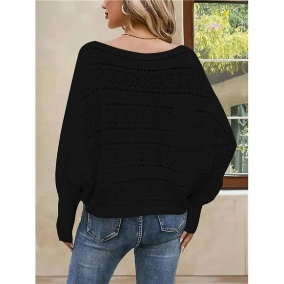 Cakulo Womens Off The Shoulder Sweater Top Fall 2024 Oversized Knit Batwing