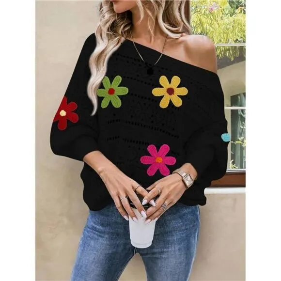 Cakulo Womens Off The Shoulder Sweater Top Fall 2024 Oversized Knit Batwing