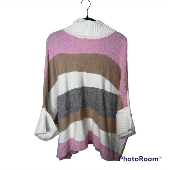 CALLAHAN KNIT Anthropologie Pastel Striped Turtleneck Poncho Sweater Small