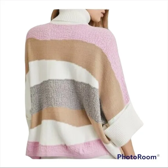 CALLAHAN KNIT Anthropologie Pastel Striped Turtleneck Poncho Sweater Small