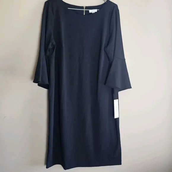 Calvin Klein 20W NWT Black Bell Sleeve Boat Neck Sheath Dress Casual‎ Formal