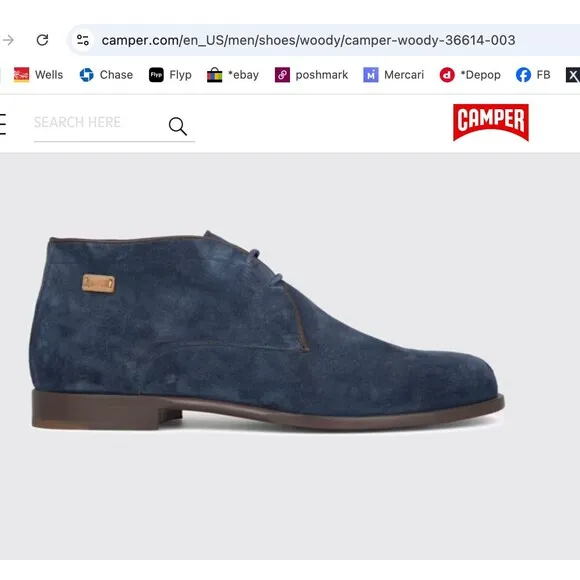 ~~CAMPER Mens US 6.5 EU 39 Suede Chukka Ankle Boot Woody Lace Up Navy Blue Wm8.5