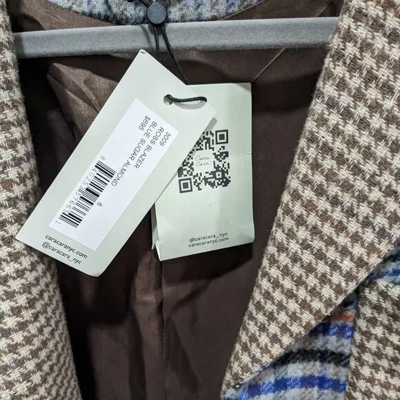 Cara Cara Brushed Tweed plaid Jacket Blazer 6