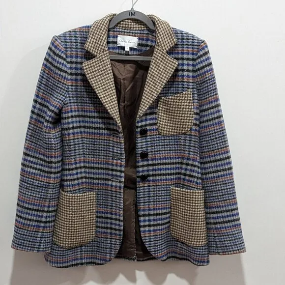 Cara Cara Brushed Tweed plaid Jacket Blazer 6