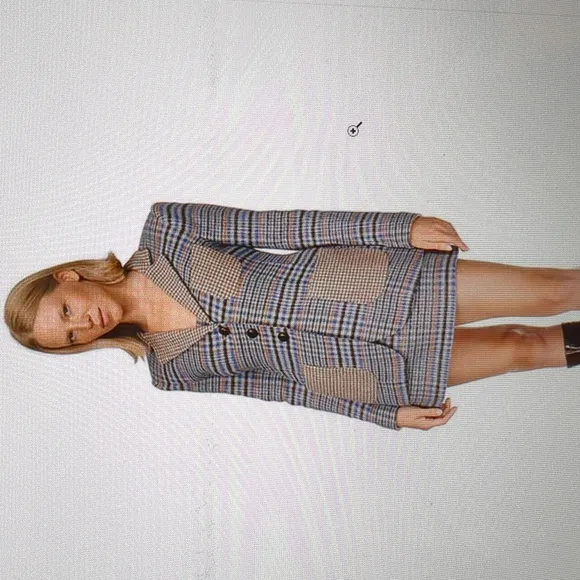 Cara Cara Brushed Tweed plaid Jacket Blazer 6