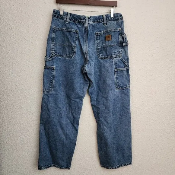Carhartt Flannel Lined Washed Denim Dungaree Fit Men's Size 35x30