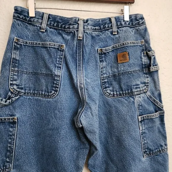 Carhartt Flannel Lined Washed Denim Dungaree Fit Men's Size 35x30